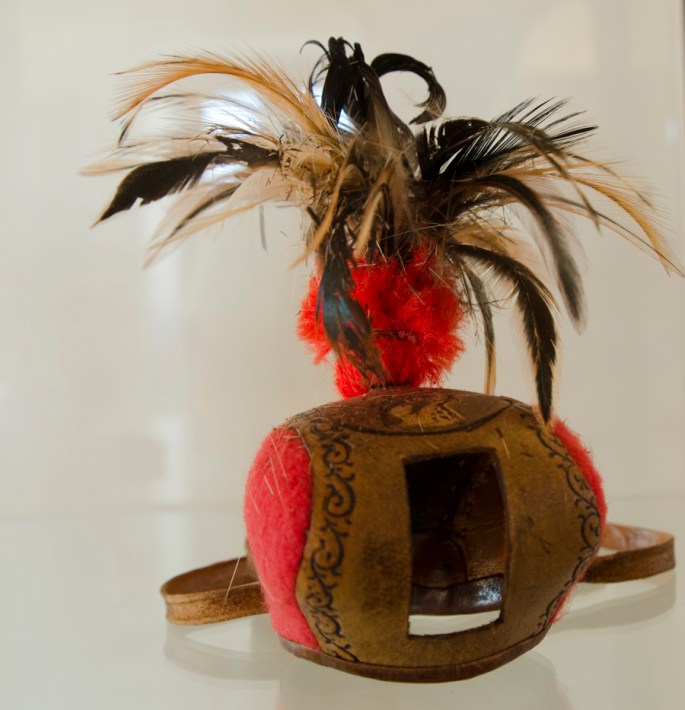 O caparão para cobrir a cabeça das aves - ficam com menos batimentos cardíacos