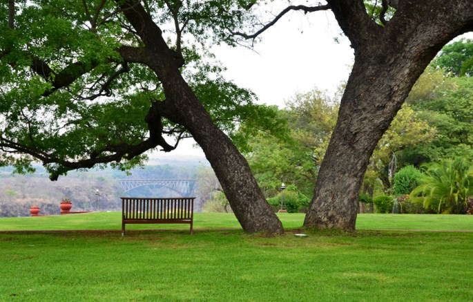 Jardim no hotel em Victoria falls com vista para a ponte